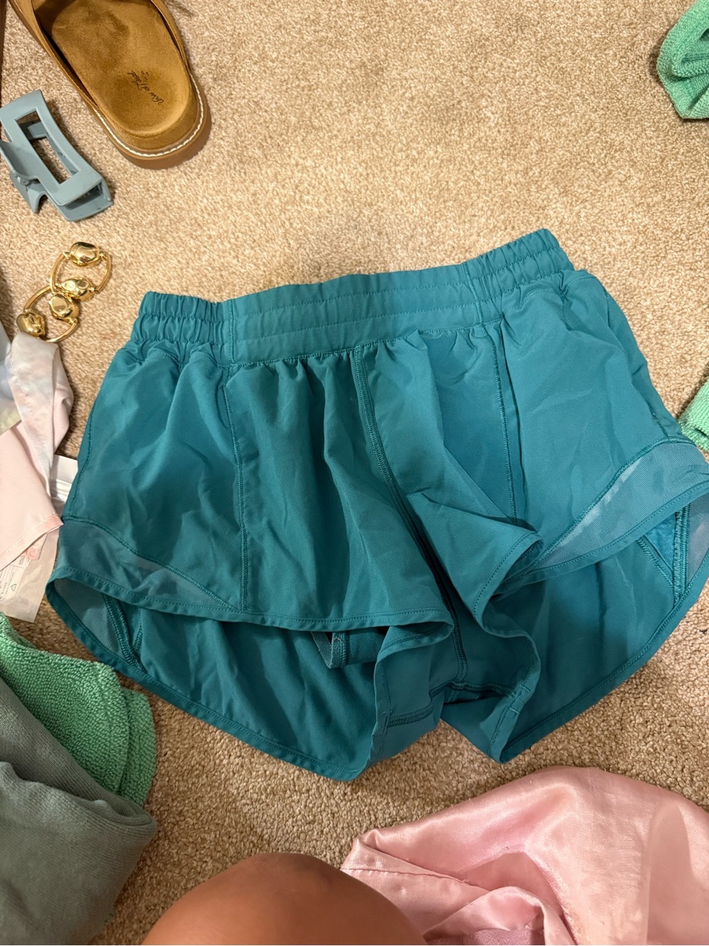lululemon athletica Teal Layered Ruffle Hem Running Shorts